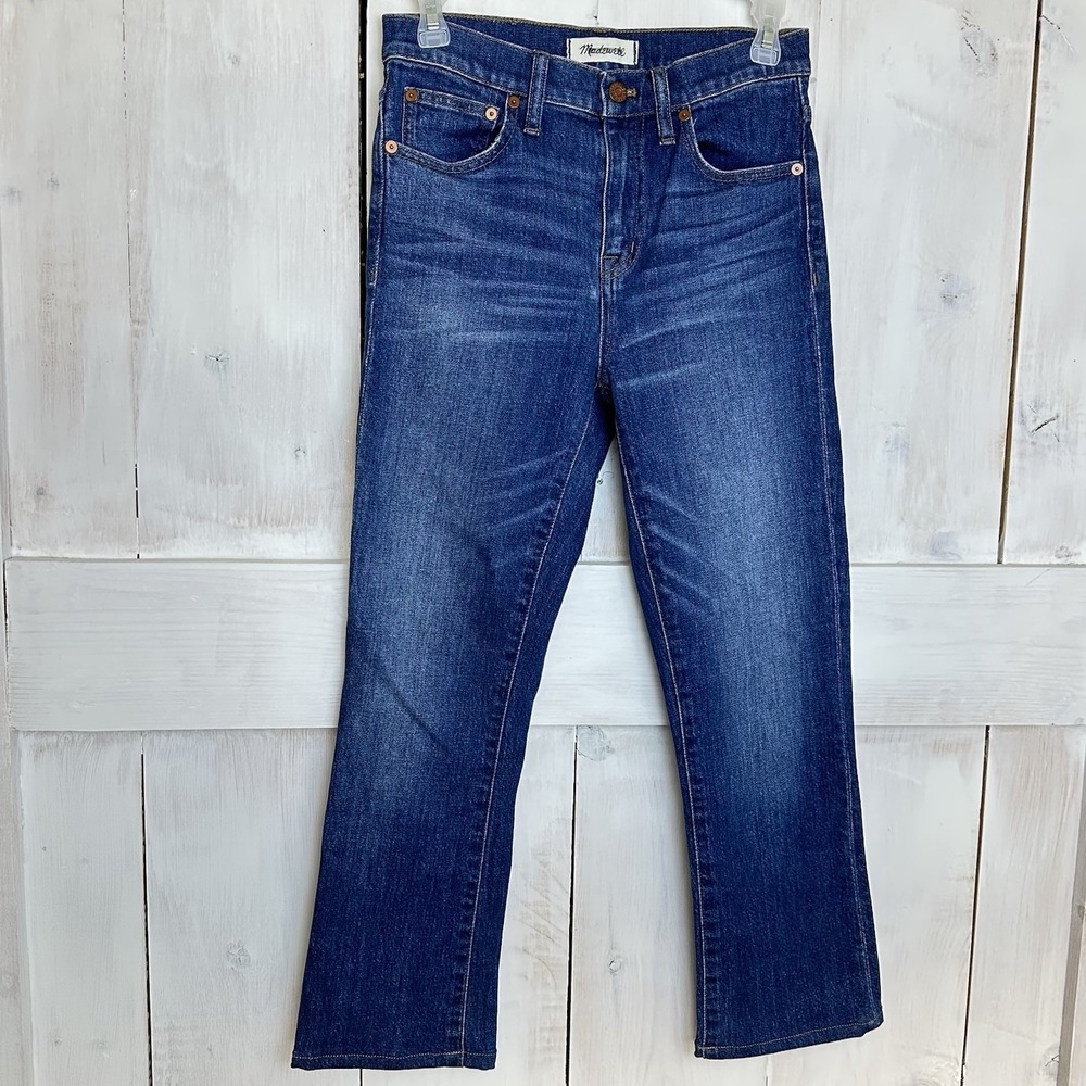 Madewell 10" High Riser Demi-Boot Jeans in Medium Blue Wash Sz 25 Straight Slim